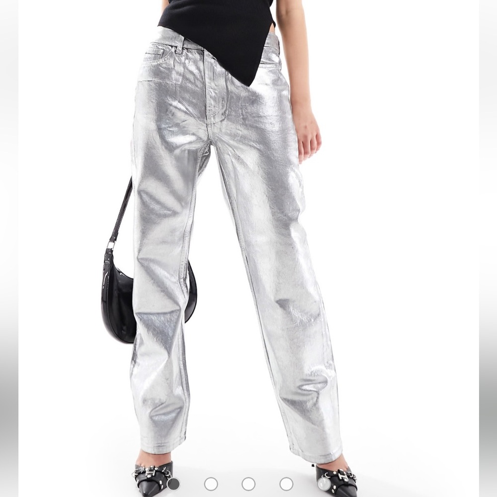 MNG Mango Shimmering Silver Wide Leg Jeans 4